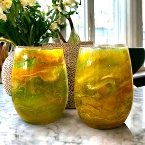 Handcrafted Yellow-Green Swirl Glass Tumblers - Set of 2 By @starson7th